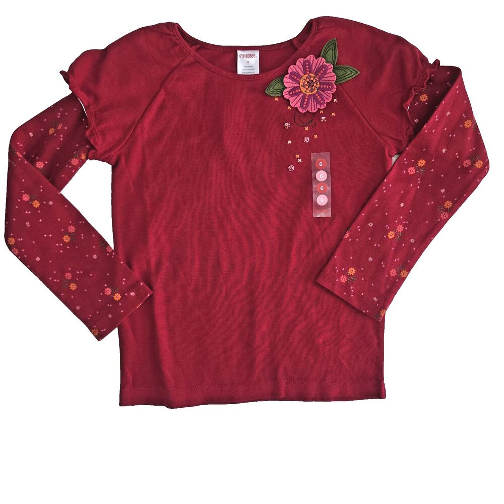 Vintage Gymboree Long Sleeved Top Size 6 Red Floral Layered T-Shirt 2007 NWT